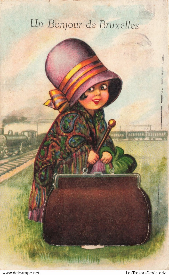 Carte Système - Un Bonjour De Bruxelles - Colorisé - Train - Oblitéré Bruxelles - Carte Postale Ancienne - Met Mechanische Systemen