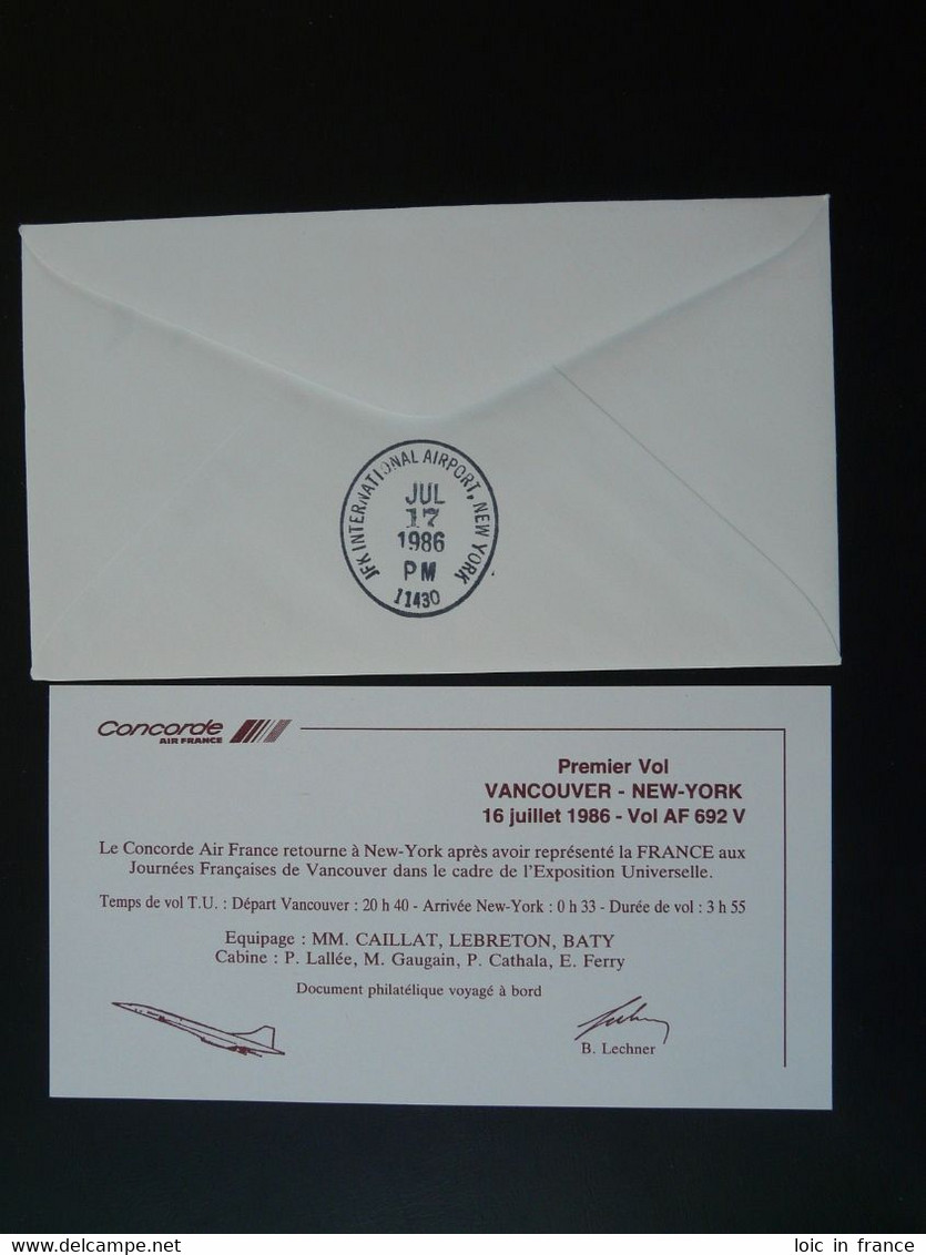 Lettre Premier Vol First Flight Cover Concorde Vancouver New York Air France 1986 Ref 101097 - Lettres & Documents