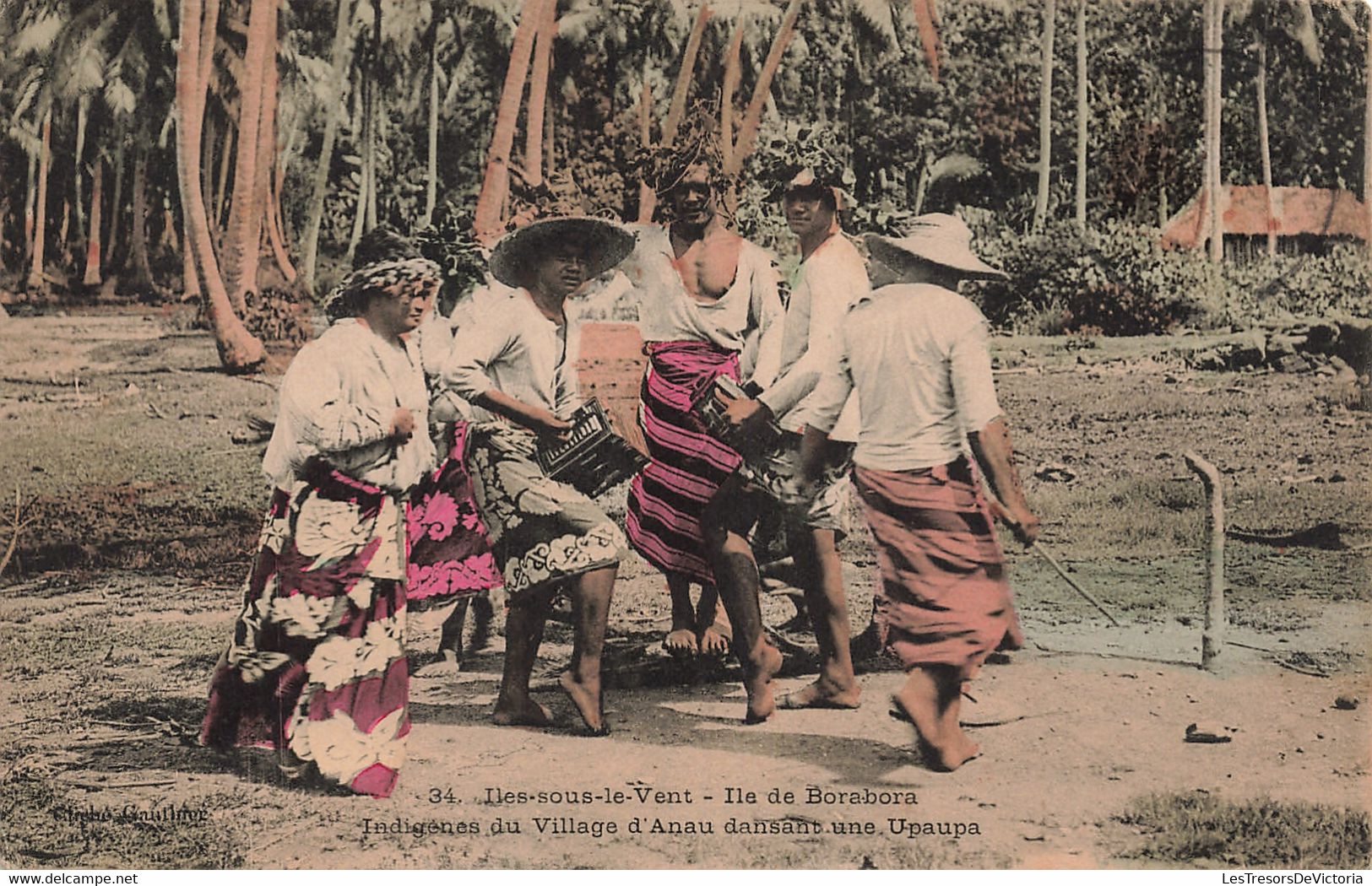 Tahiti - Ile De Borabora - Indigènes Du Village D'Anau Dansant Une Upaupa - Colorisé - Carte Postale Ancienne - Tahiti