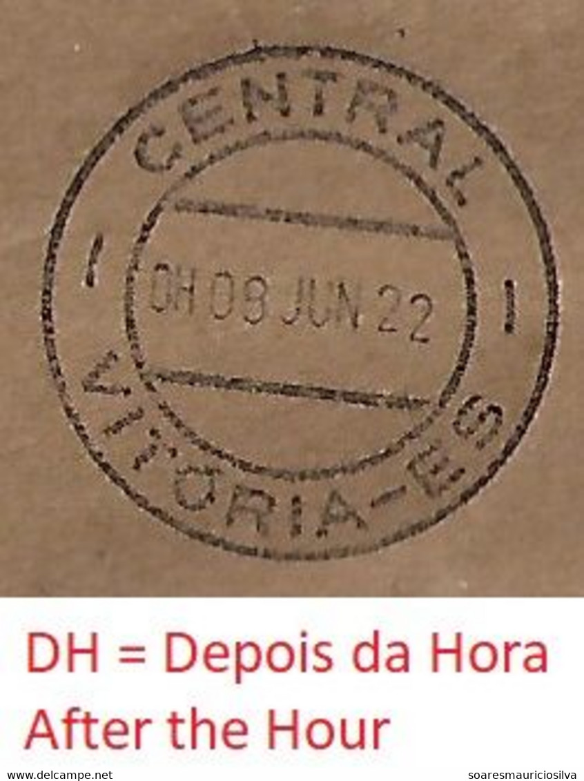 Brazil 2022 Registered Printed Matter Cover From Vitória To Biguaçu 4 Stamp Barcode Registration Label Blue With Logo - Storia Postale