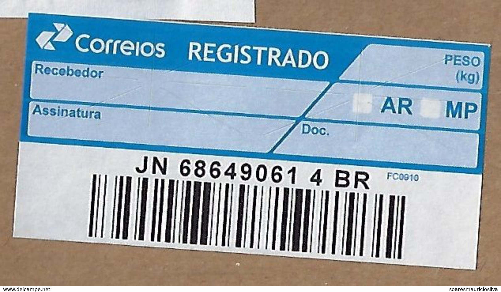 Brazil 2022 Registered Printed Matter Cover From Vitória To Biguaçu 4 Stamp Barcode Registration Label Blue With Logo - Covers & Documents