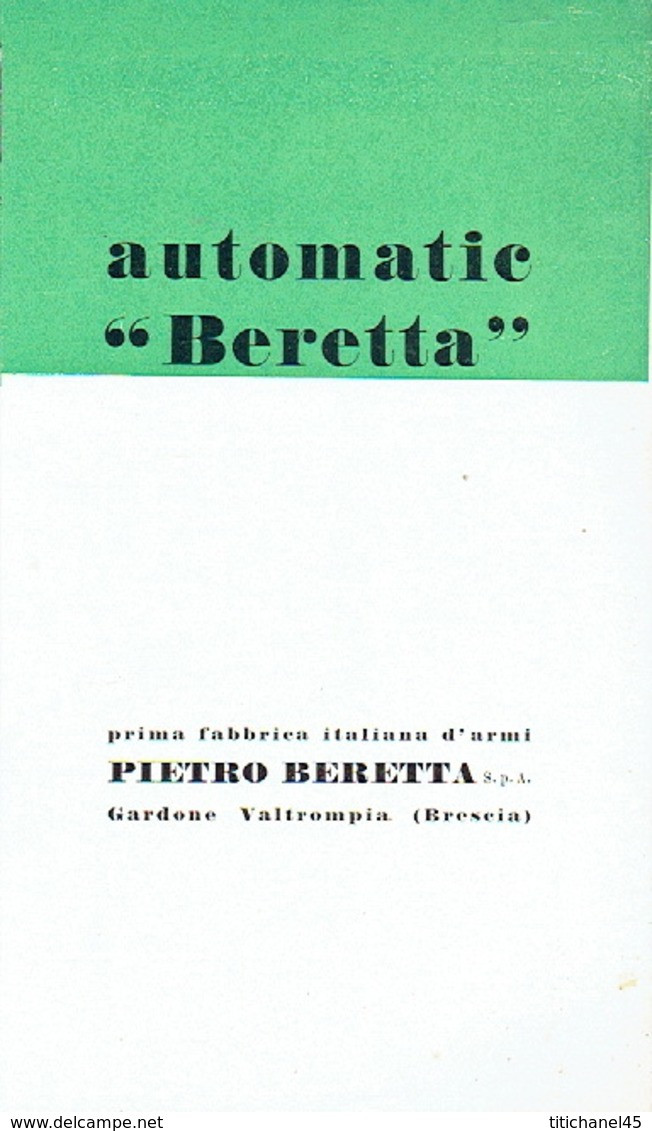 Dépliant En 3 Volets + Feuillet Recto/verso Mitraillette BERETTA Modèle 38/49 Cal. 9mm - Armes Neutralisées