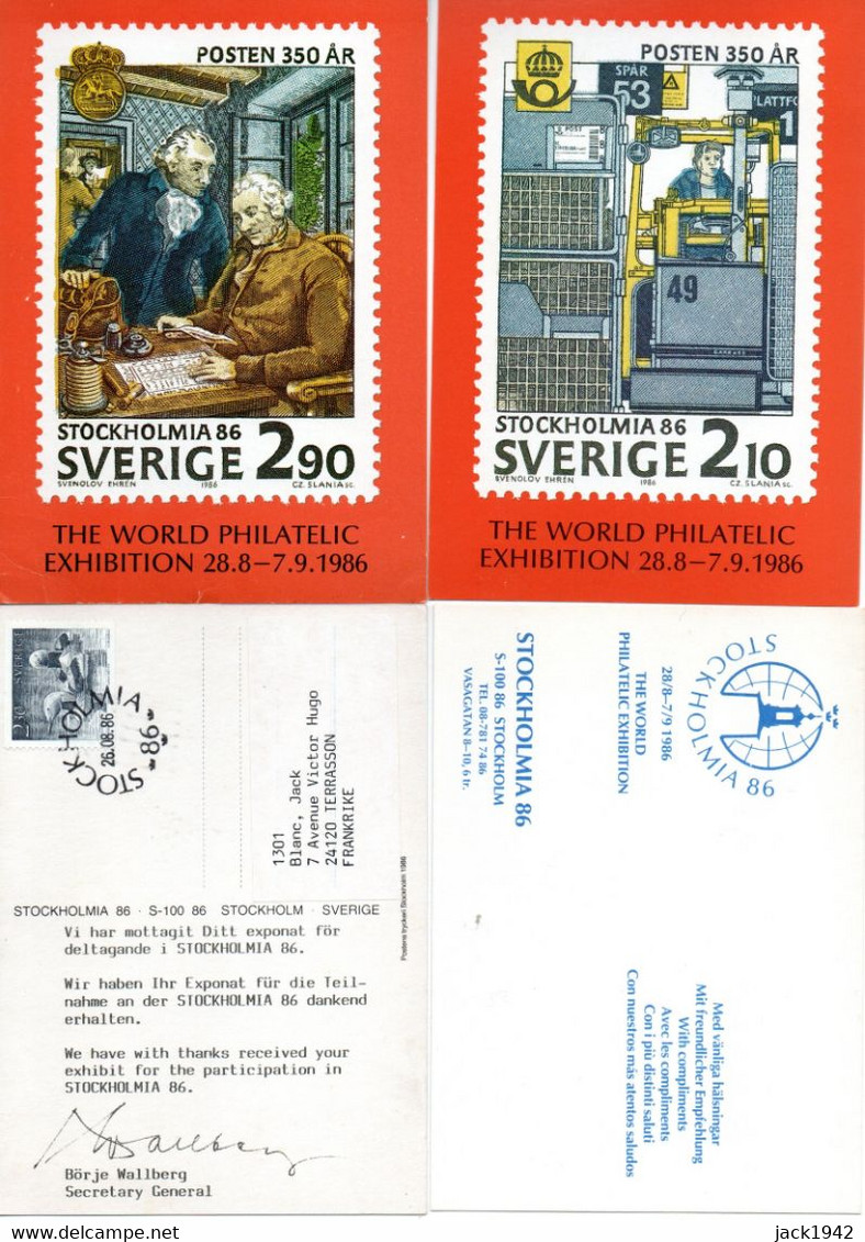 Sweden - Stockholmia 86 Exhibition Catalogue + Publi-report + 3 Exhibitor's Cards + Permanent Exhibitor's Pass - Expositions Philatéliques