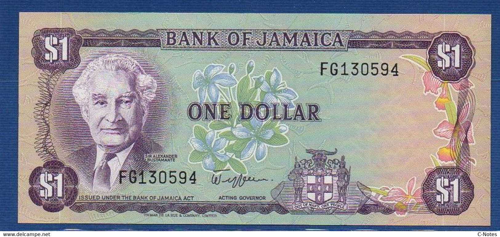 JAMAICA - P.64a – 1 Dollar ND (1982-1986) UNC-, Serie FG130594 - Jamaica