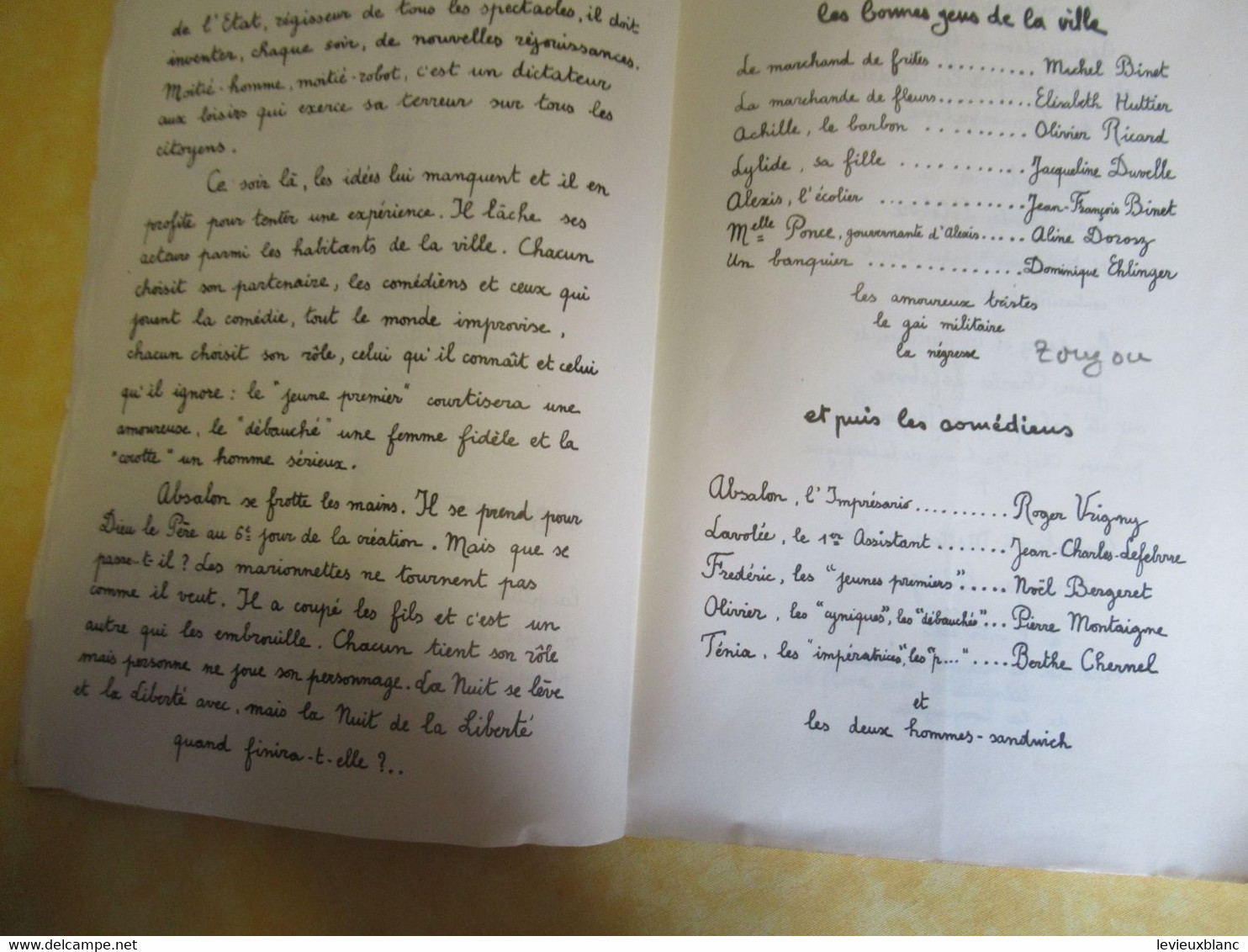 Théâtre Amateur & Universitaire/"L'Impromptu Du Réverbére Ou La Nuit De La Liberté"/Vrigny/1954          PROG319 - Programmes