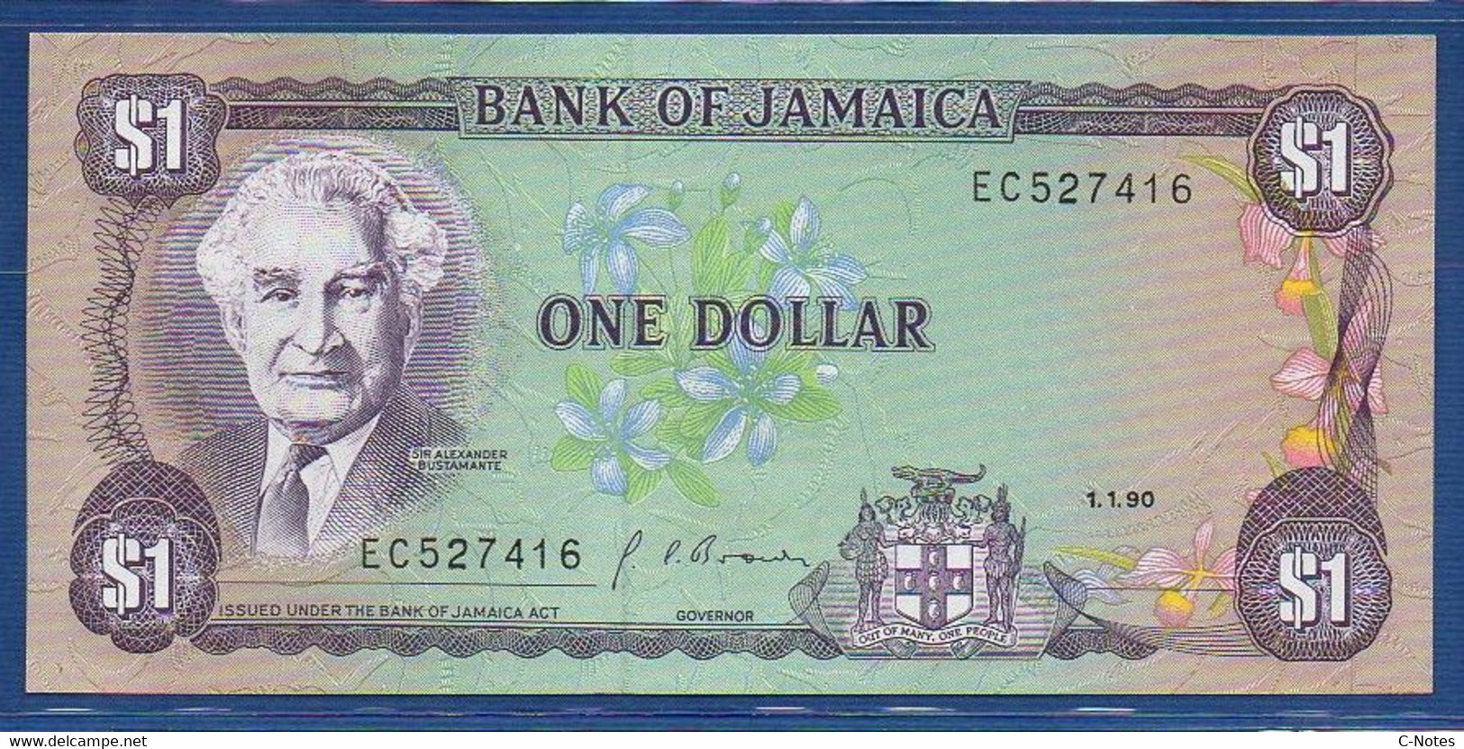 JAMAICA - P.68Ad– 1 Dollar 1990 UNC, Serie EC527416 - Jamaica