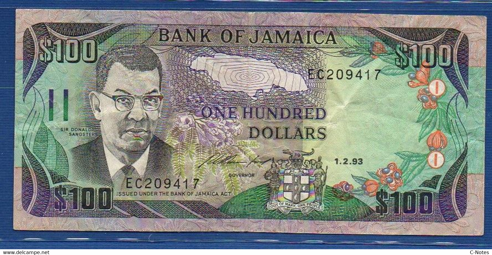 JAMAICA - P.75c – 100 Dollars 1993 AVF, Serie EC209417 - Jamaique