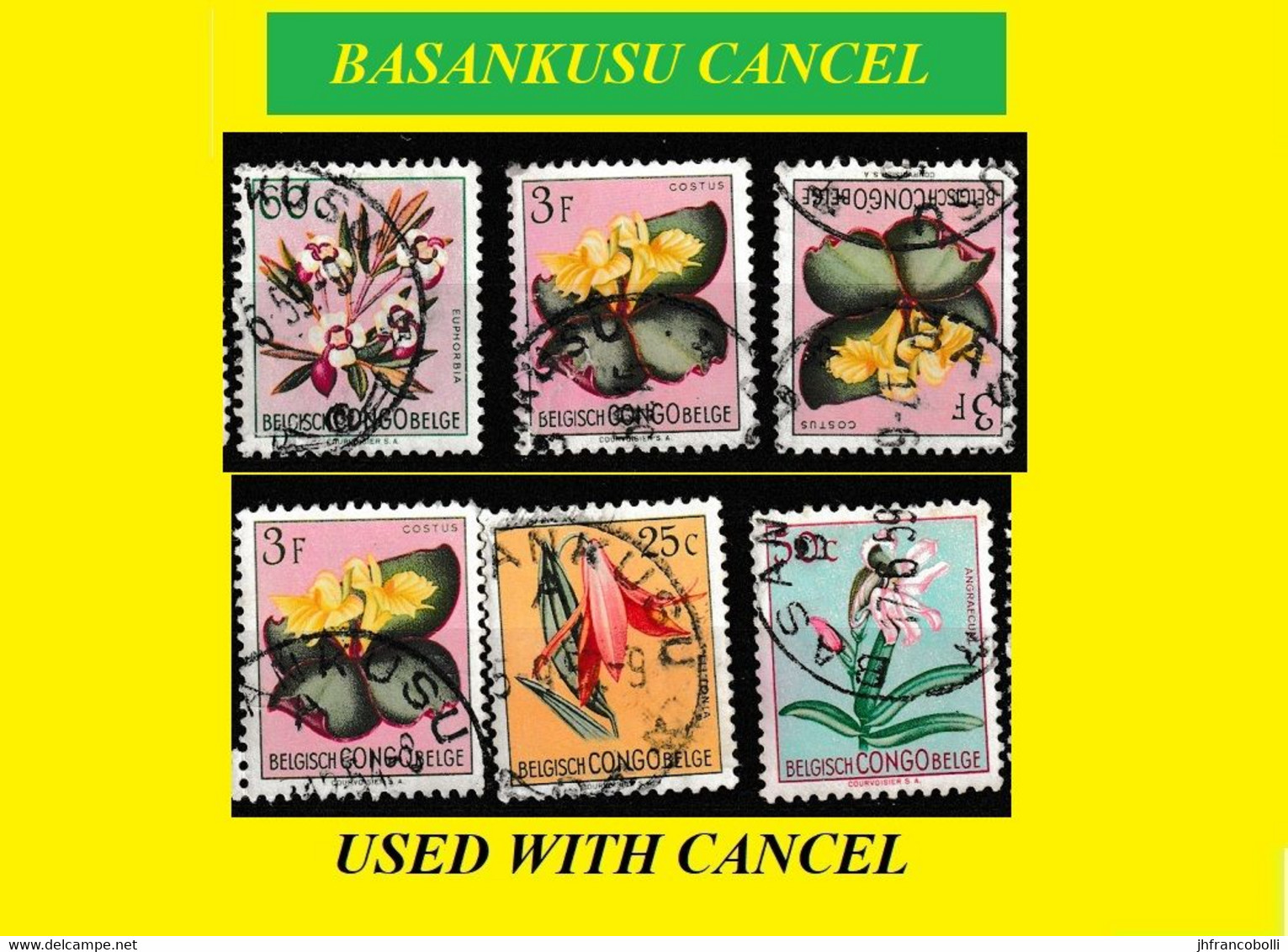 1952 (°) BASANKUSU BELGIAN CONGO / CONGO BELGE CANCEL STUDY [1] TROPICAL FLOWERS X 6 STAMPS - Errors & Oddities