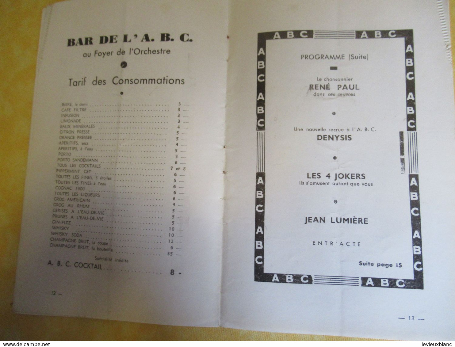 Programme ancien/ABC/Théâtre du Rire et de la Chanson/Goldin/ Marie DUBAS/J Lumiére/J Marsac/1935            PROG320