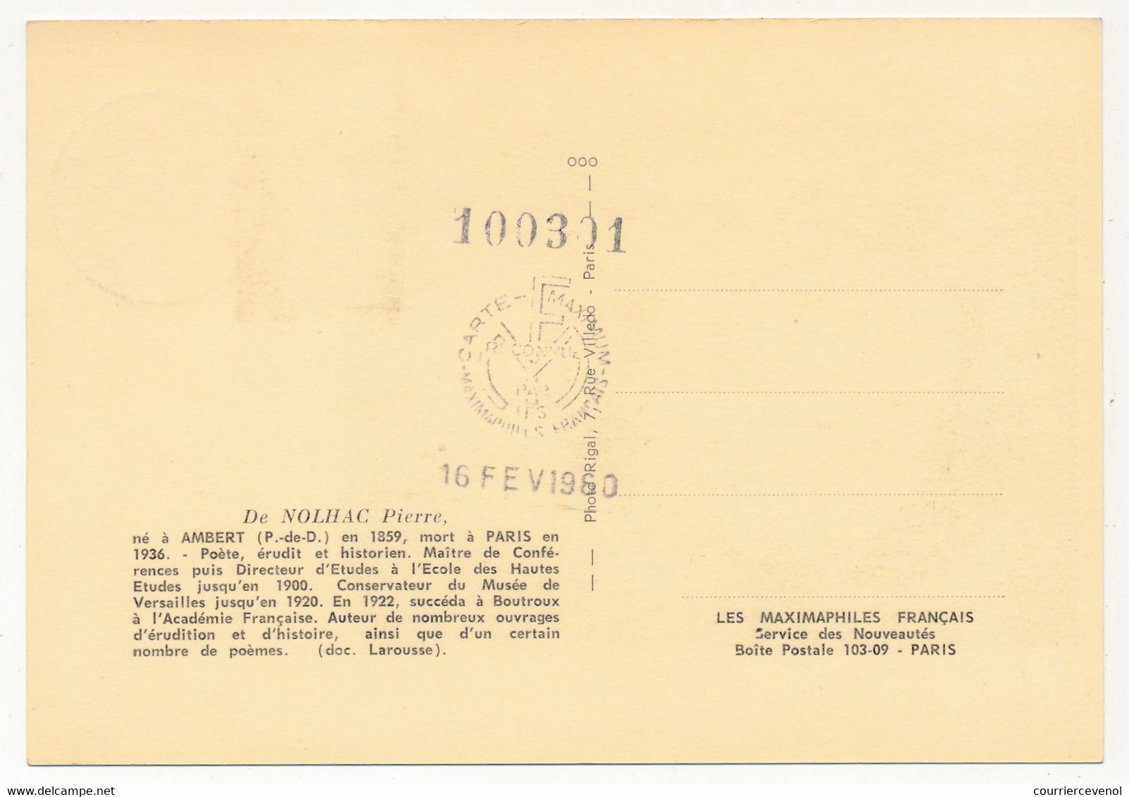 FRANCE => Carte Maximum - 0,20 Pierre De Nolhac - Premier Jour AMBERT - 13 Février 1960 - 1960-1969