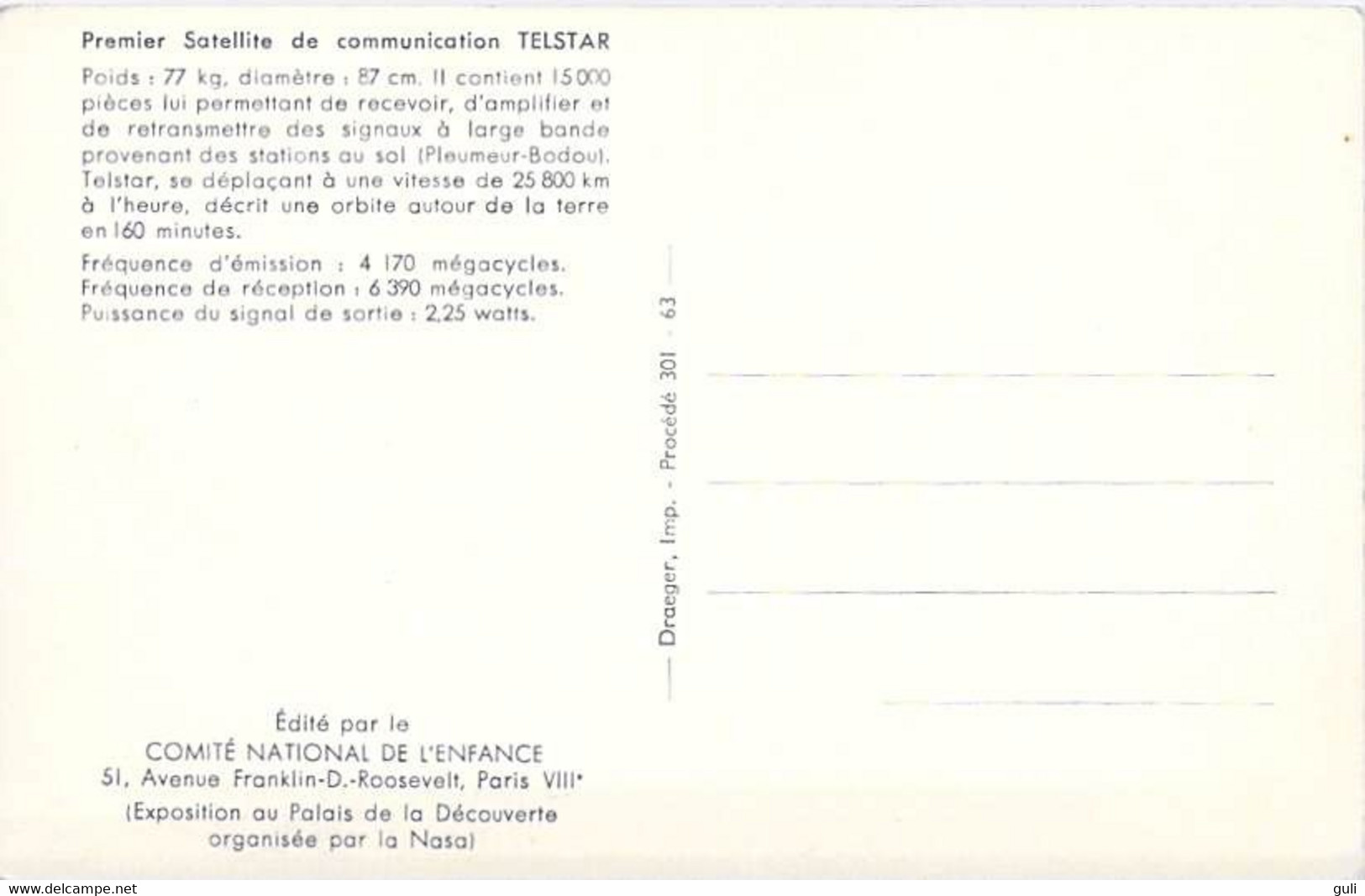 Aviation Espace PREMIER SATELLITE  De Communication TELSTAR (Comité National De L'Enfance/Draeger - Space