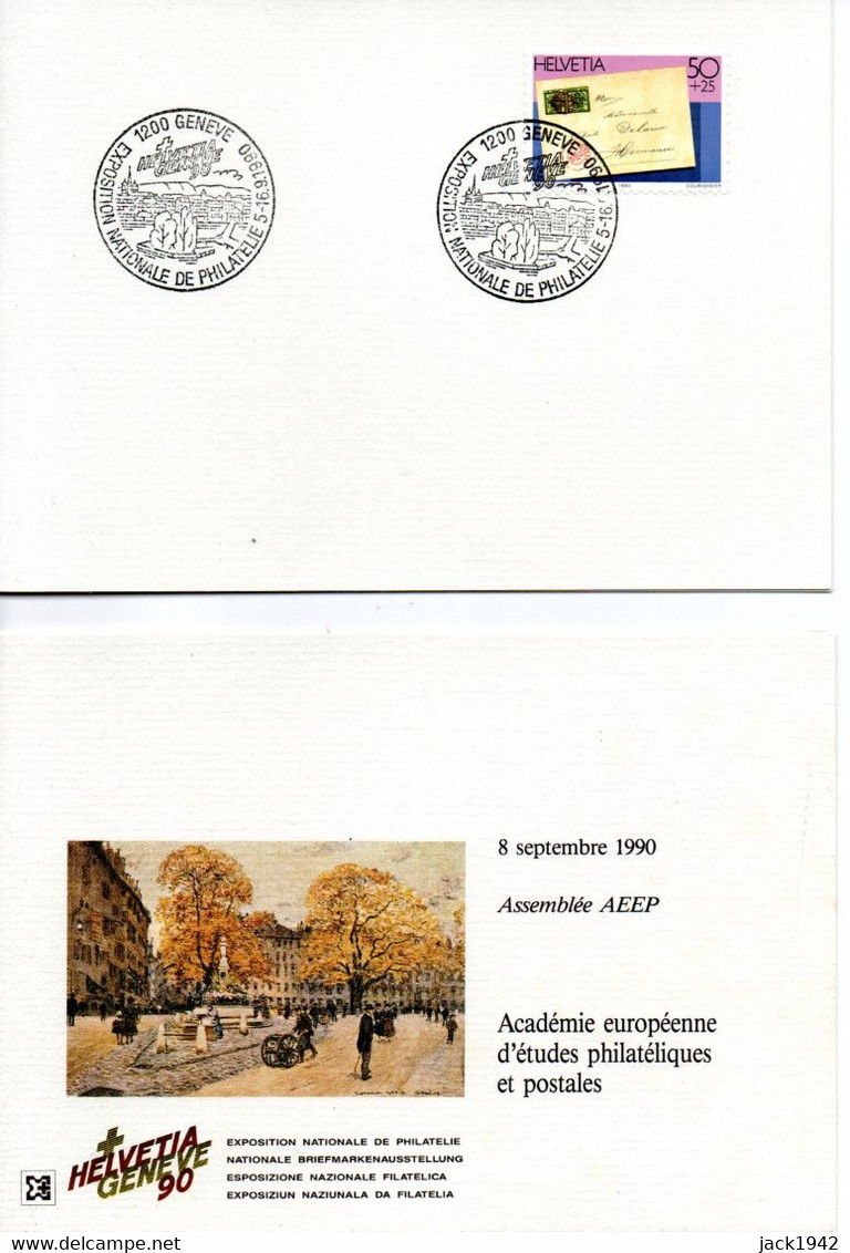 Suisse - Catalogue De L'exposition Helvetia 90 Genève + Bloc De  4 Vignettes Et 2 Encarts Académie Européenne - Briefmarkenaustellung