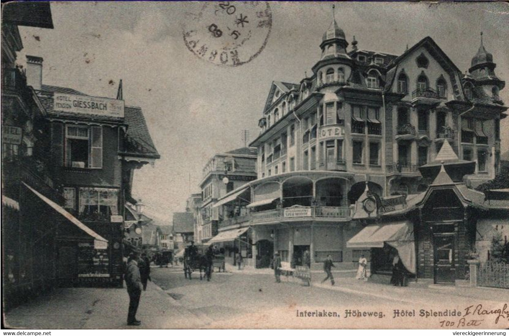 ! Alte Ansichtskarte, Interlaken, Schweiz, 1909, Höheweg, Hotel Splendide - Interlaken