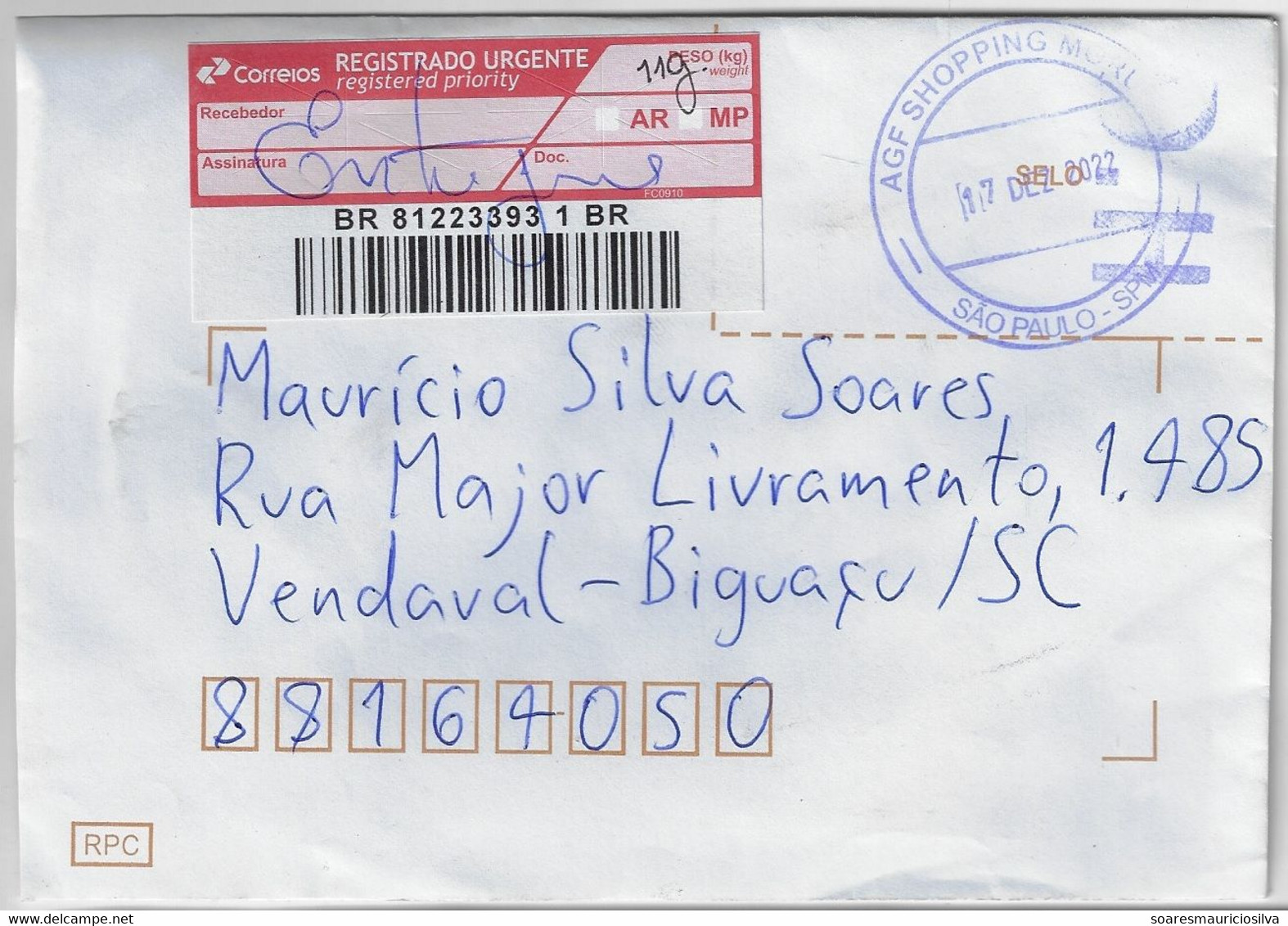 Brazil 2022/2034 4 Registered Cover With Diferent Barcode Registration Label Priority Red With Logo - Storia Postale