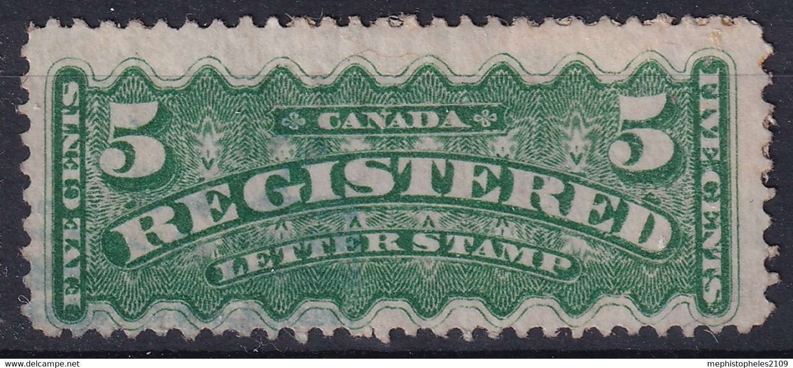 CANADA 1875 - Extremely Light Cancellation - Sc# F2 - Registry Stamp - Used Stamps