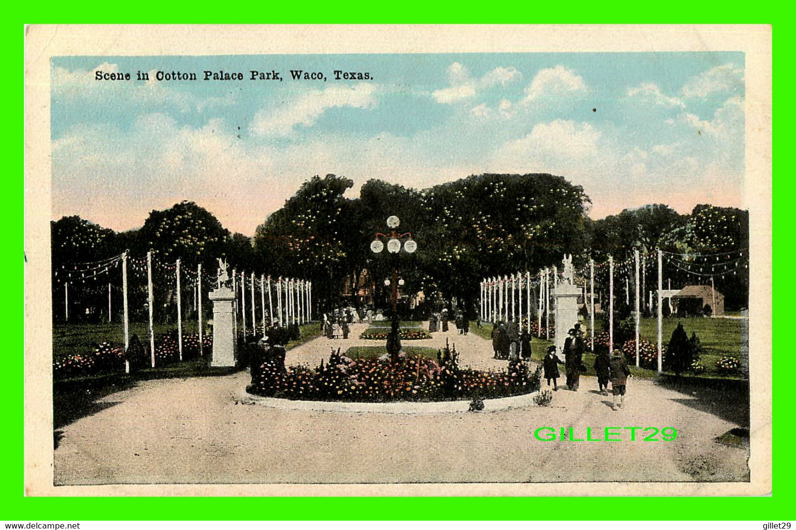 WACO, TX - SCENE IN COTTON PALACE PARK - ANIMATED WITH PEOPLES - TRAVEL IN 1921 - C. KROPP CO - - Waco