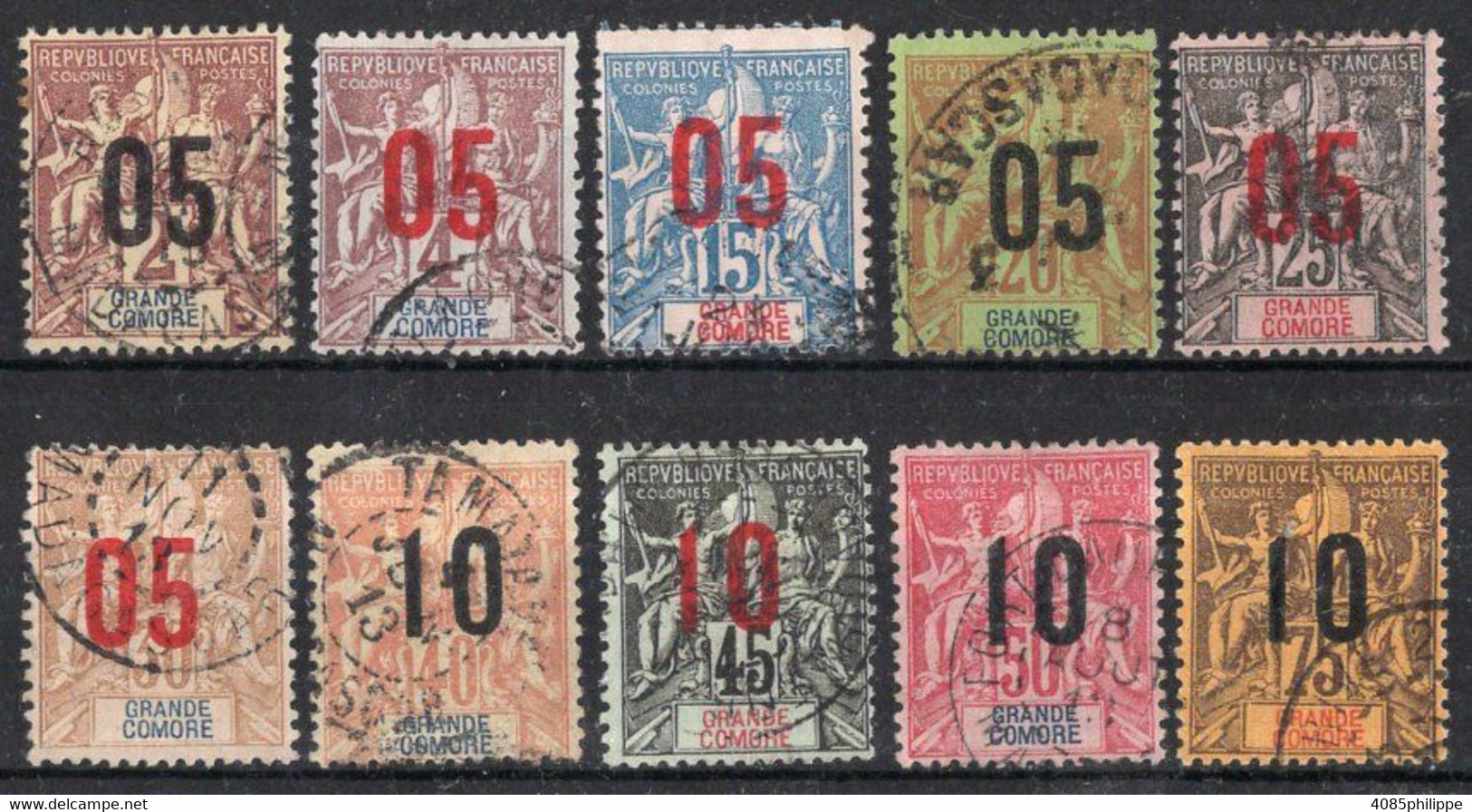 GRANDE COMORE Timbres-poste N° 20 à 29 Oblitérés TB Cote : 24€00 - Gebraucht