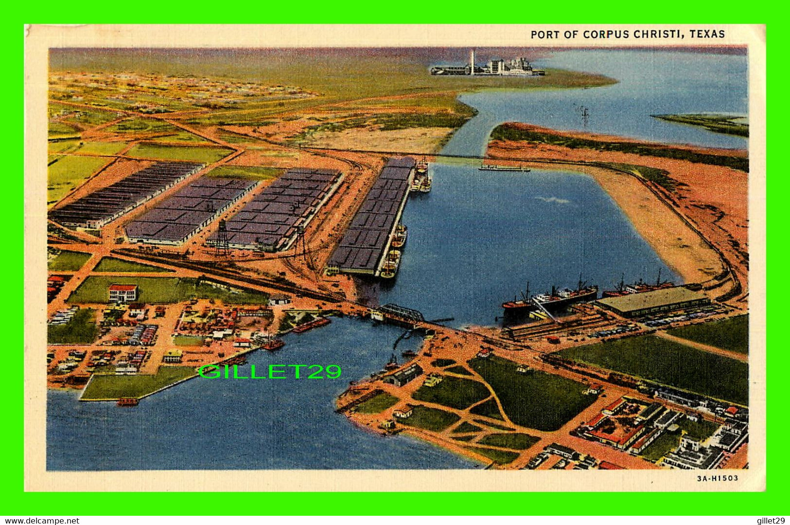 CORPUS CHRISTI, TX - AIR VIEW PORT OF CORPUS CHRISTI - TRAVEL IN 1947 - C.T. ART-COLORTONE - - Corpus Christi