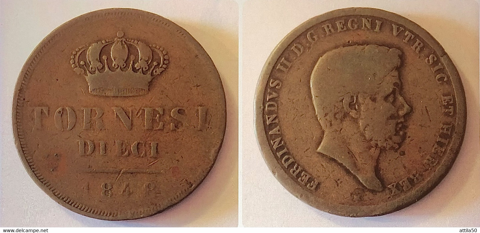 NAPOLI- FERDINANDO II DI BORBONE- TORNESI DIECI 1848 - R2. - Two Sicilia