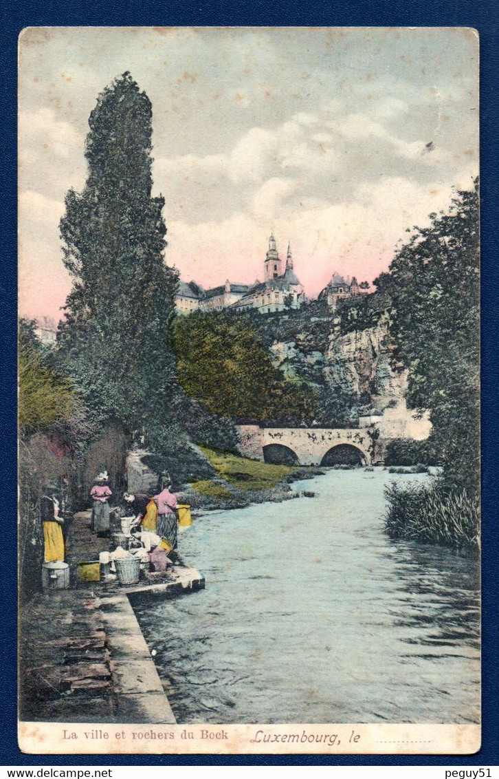 Luxembourg. Les Rochers Du Bock Et L'église Saint-Michel. Lavandières Au Bord De L'Alzette. 1909 - Luxemburg - Stad