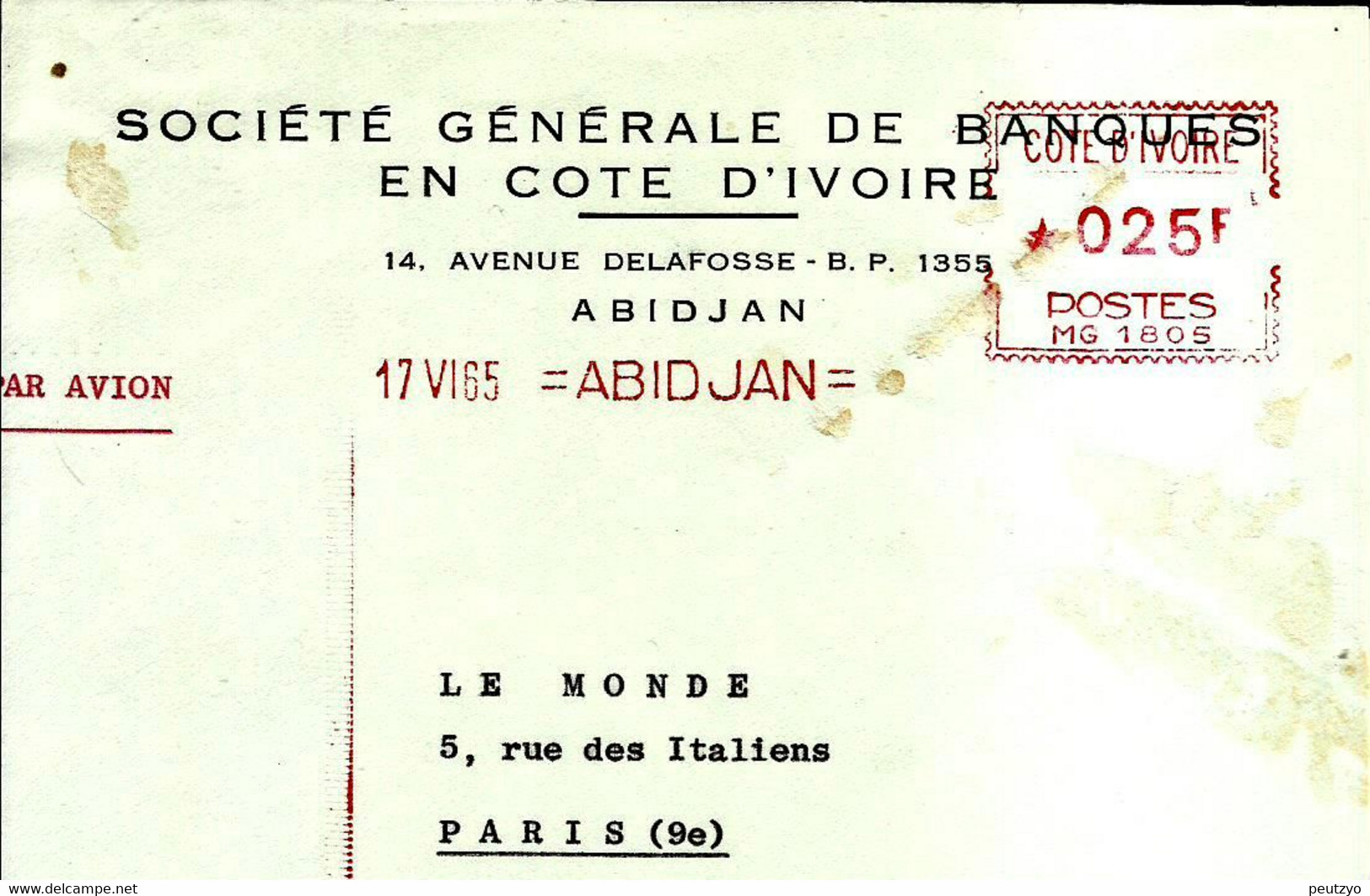 Lettre  EMA Havas Mg 1965 Banques Cote D'Ivoire Abidjan  A26/36 - Autres & Non Classés