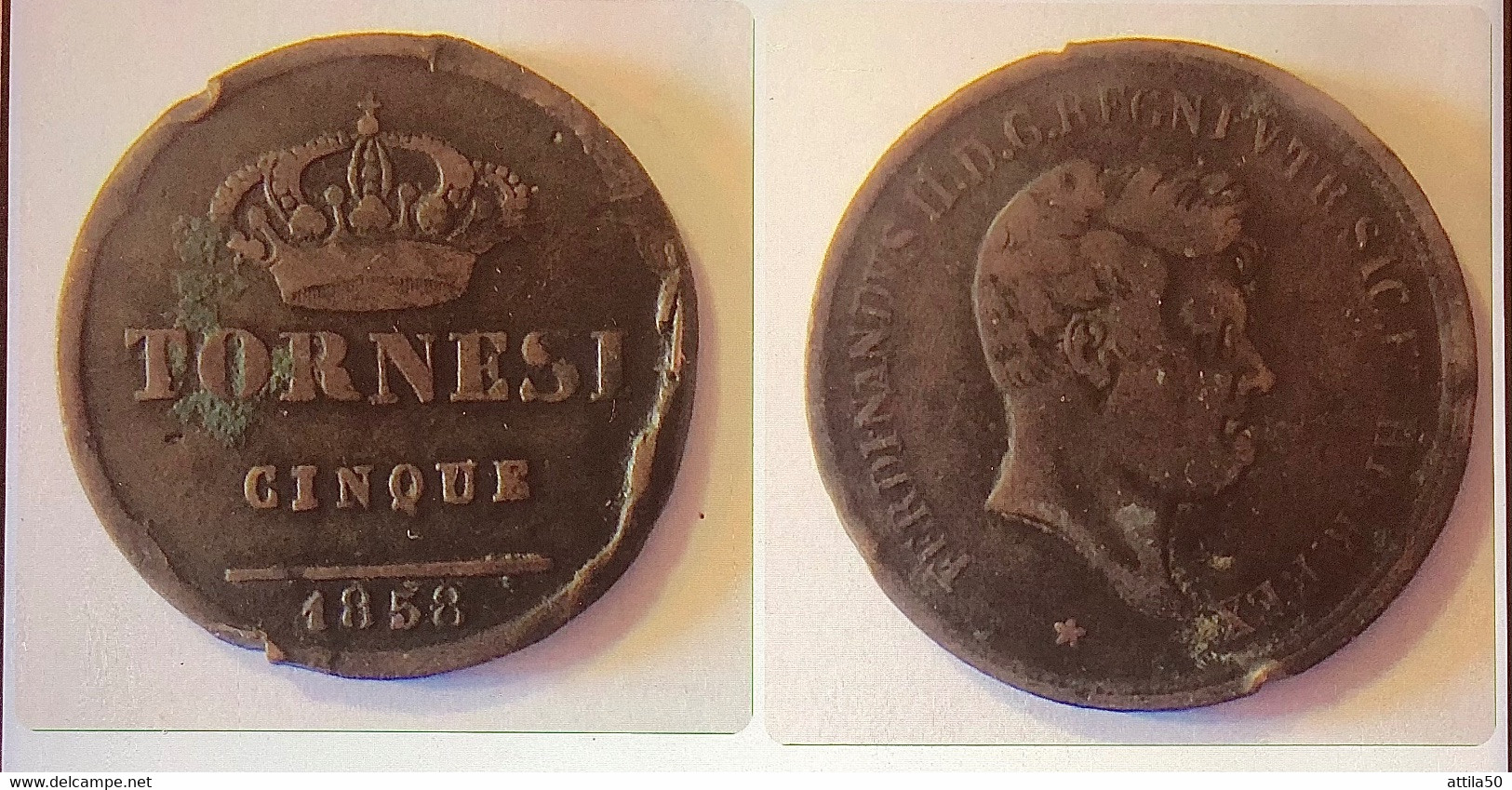NAPOLI- Ferdinando II Di BORBONE- TORNESI CINQUE 1858 - NC. - Two Sicilia