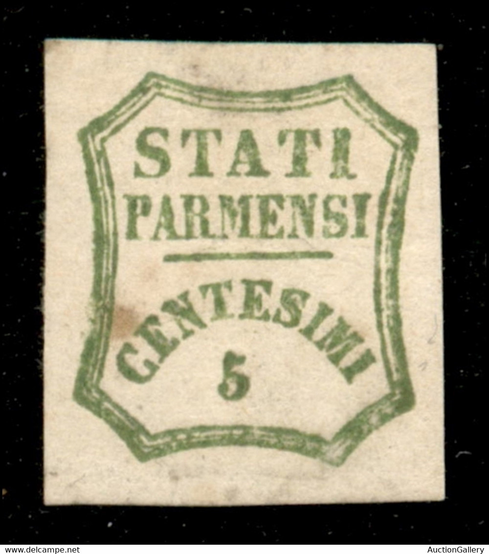 Antichi Stati Italiani - Parma - 1859 - 5 Cent (13 - Verde Giallo) Con Decalco Oleoso - Gomma Originale Con Punti Gialli - Other & Unclassified