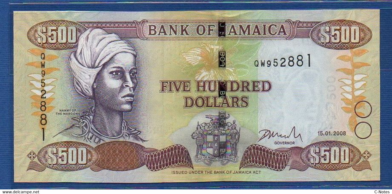 JAMAICA - P.85f – 500 Dollars 2008 UNC, Serie QW952881 - Jamaique