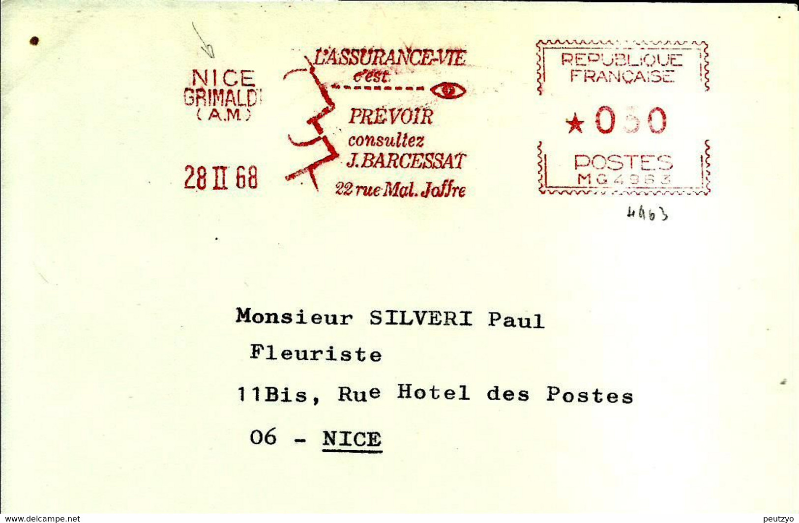 Lettre  EMA Havas Mg 1968  Assurance Vie C'est L'oeil  Visage Metier  06 Nice A26/45 - Autres & Non Classés