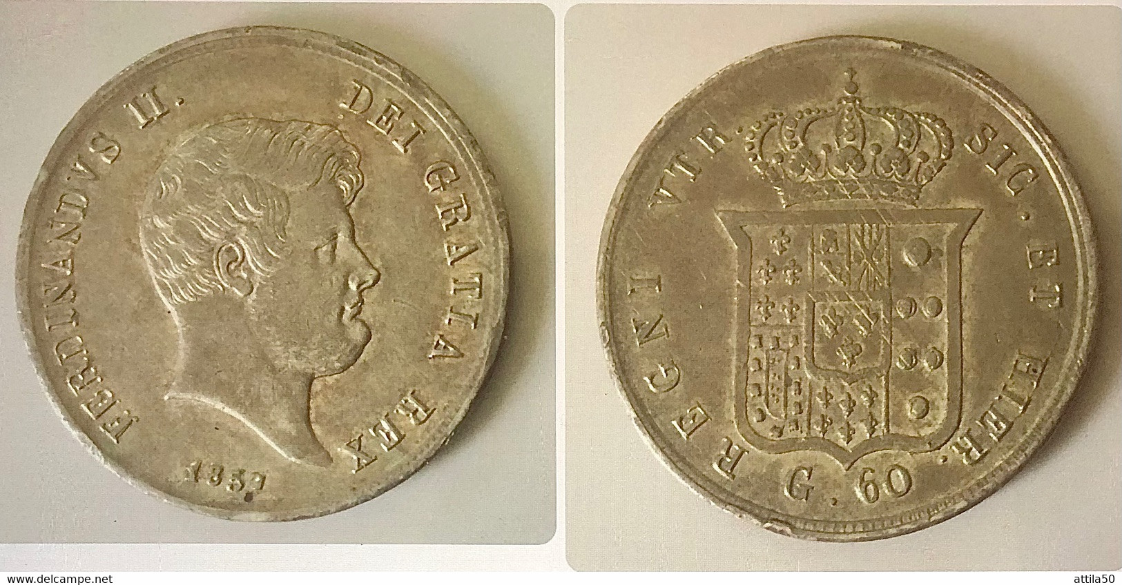 NAPOLI- FERDINANDO II DI BORBONE- 60 Grana - 1857 - Arg. 833% - Peso Gr.13,7 - Diametro Mm.31. BB. - Dos Siciles