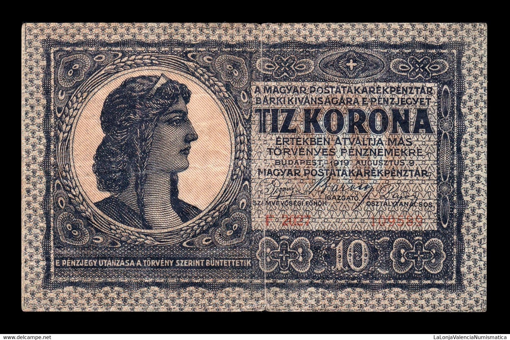 Hungría Hungary 10 Korona 1919 Pick 41 Mbc Vf - Hongrie