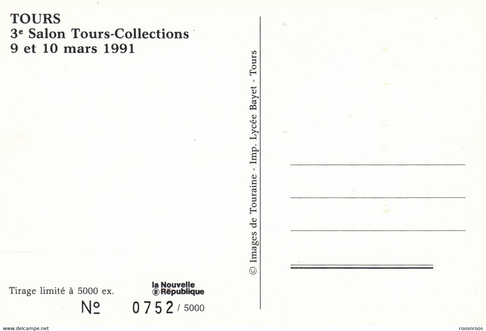 CP TOURS 37  - 3EME SALON TOURS-COLLECTIONS - 1991 - - Bourses & Salons De Collections