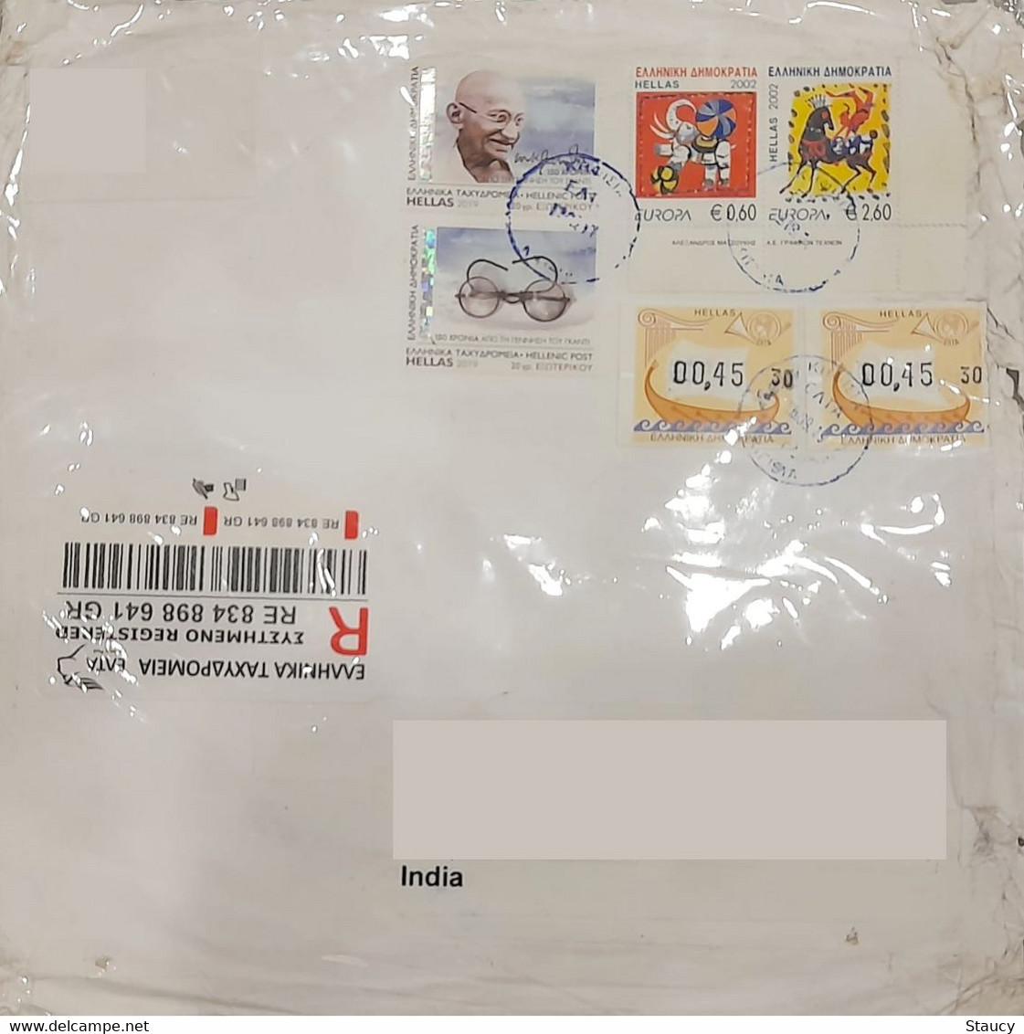 GREECE 2019 MAHATMA GANDHI 150th BIRTH ANNIVERSARY REGISTERED COVER Travelled To INDIA, RARE - Cartas & Documentos