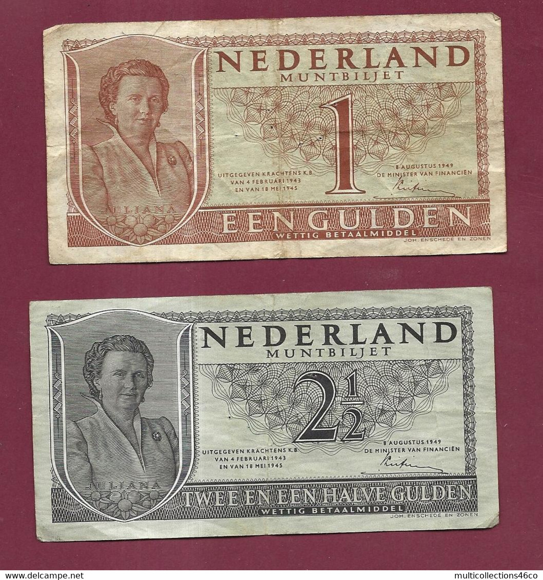 200223 - 2 BILLETS PAYS BAS NEDERLAND - MUNTBILJET 1 ET 2 1/2 De 1949 - 100 Gulden