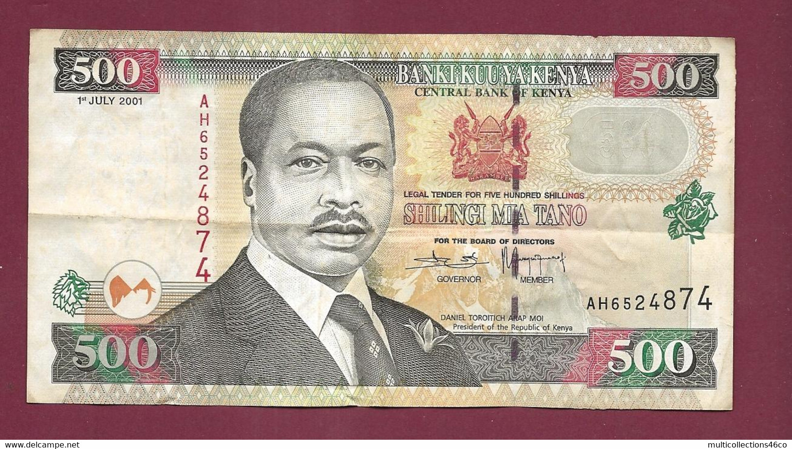 200223 - BILLET KENYA - CENTRAL BANK Of KENYA - 500 SHILLINGS 1er July 2001 TOROITICH ARAP MOIAH6524874 - Kenya