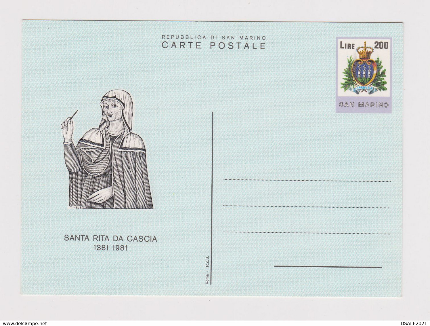 SAN MARINO 1981 Cartolina Intero Postale, Stationery Card PSC, Ganzsachen, Entier, Anniv. Santa Rita Da Cascia (49108) - Interi Postali