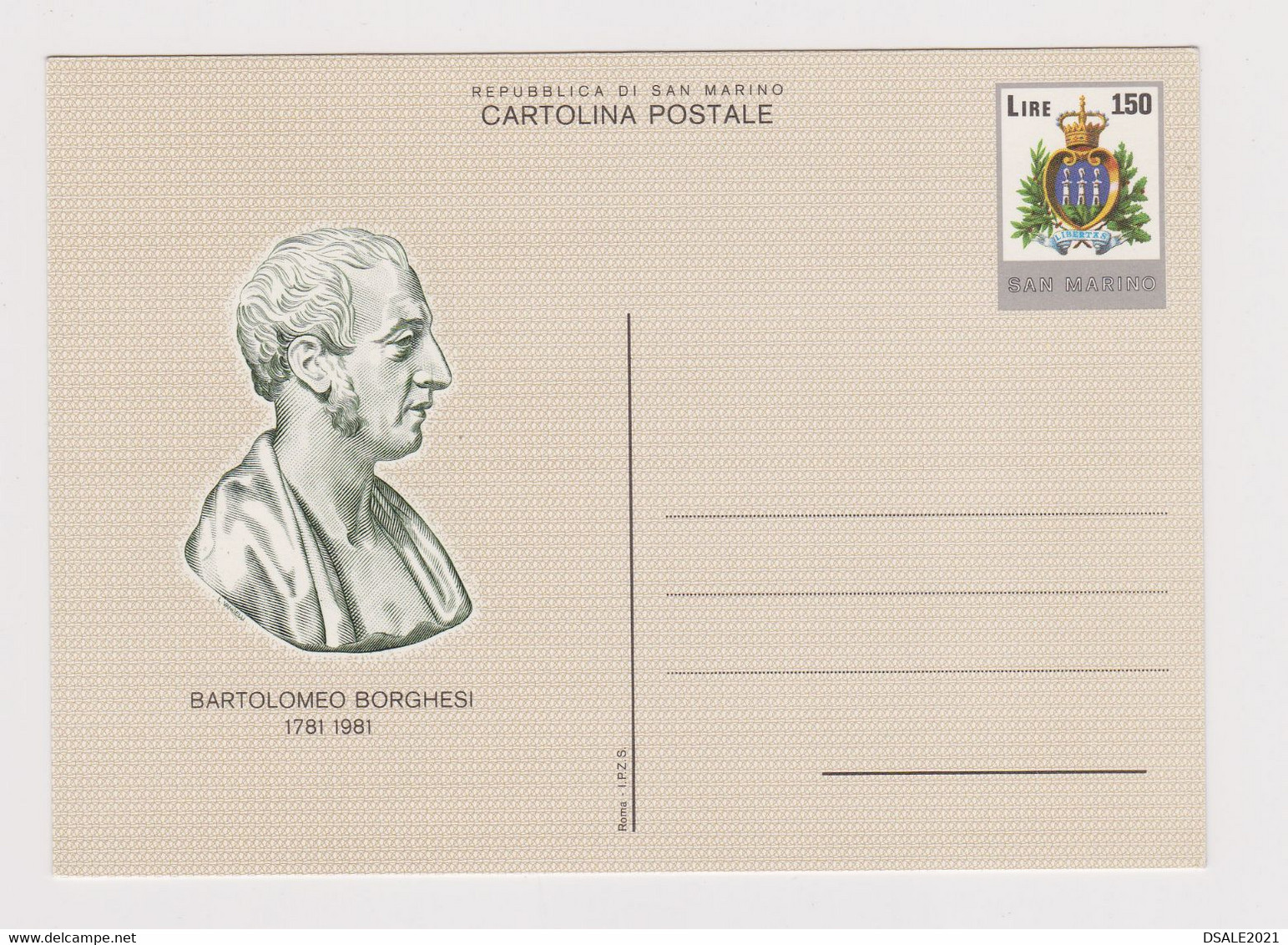 SAN MARINO 1981 Cartolina Intero Postale, Stationery Card PSC, Ganzsachen, Entier, Anniv. Bartolomeo Borghesi (49109) - Entiers Postaux