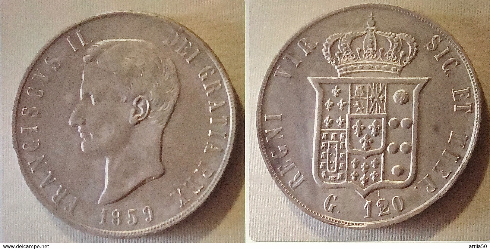 NAPOLI - FRANCESCO II DI BORBONE - PIASTRA D'ARGENTO 120 GRANA - Gr. 27,53- ASW 37 Mm.- Contorno In Rilievo- 1859 - +SPL - Dos Siciles