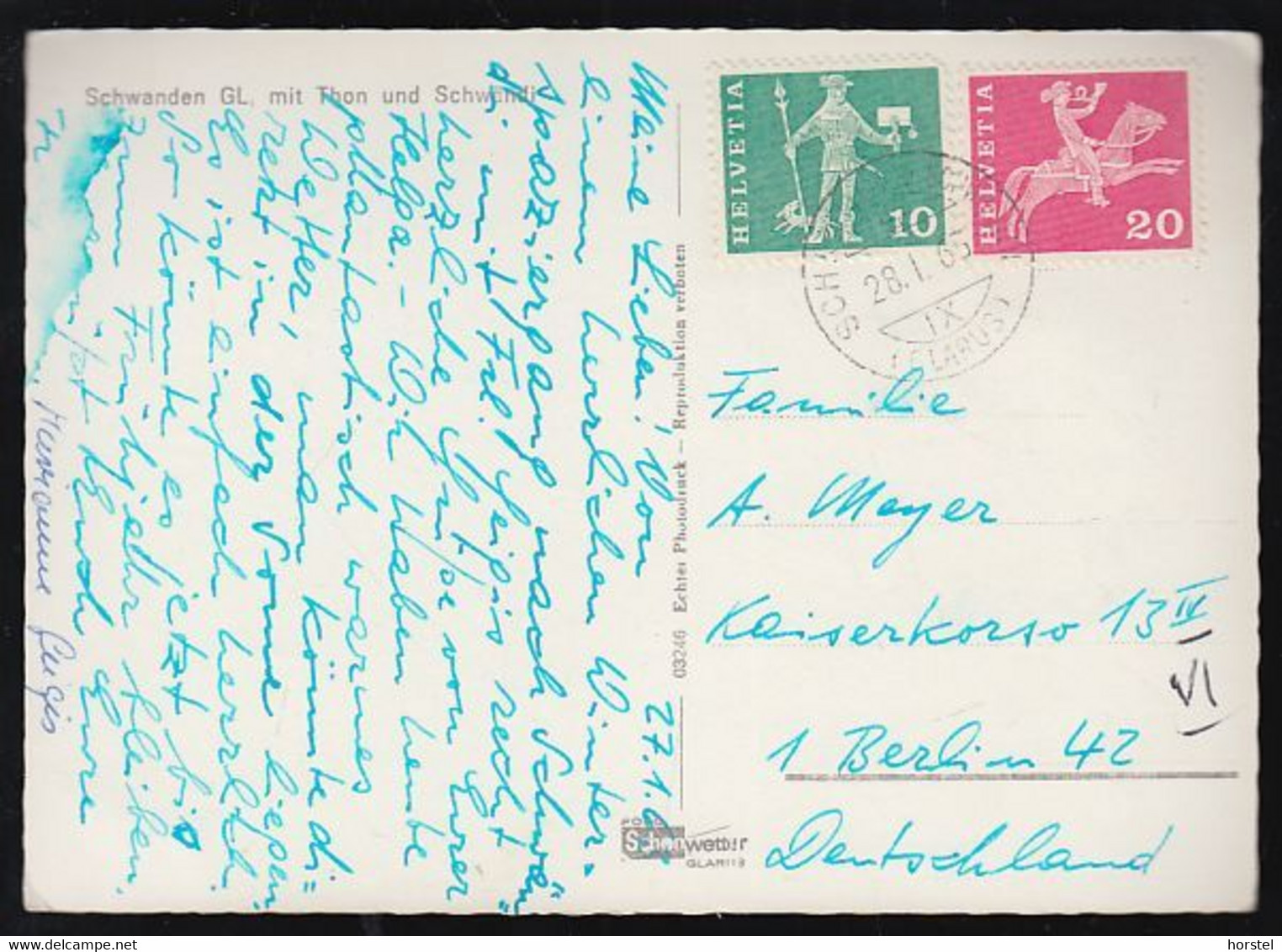 Schweiz - 8762 Schwanden - Alte Ortsansicht - 2x Nice Stamps - Schwanden