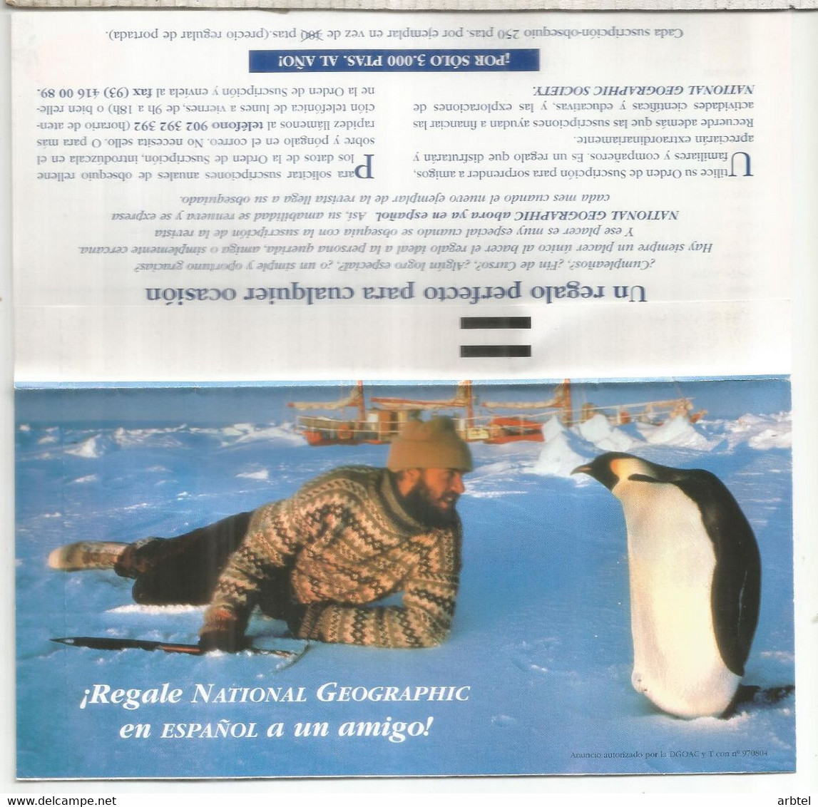 ESPAÑA FRANQUEO PAGADO DESTINO NATIONAL GEOGRAPHIC ANTARTIDA ANTARCTIC PENGUIN - Fauna Antártica