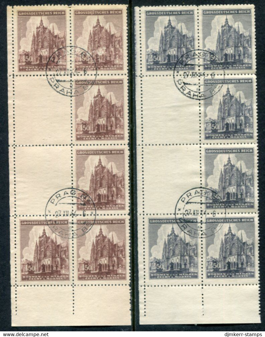 BOHEMIA & MORAVIA 1944 St.Vitus Cathedral Blocks Of 6 Stamps And Two Labels, Used  Michel 140-41 LW - Usados