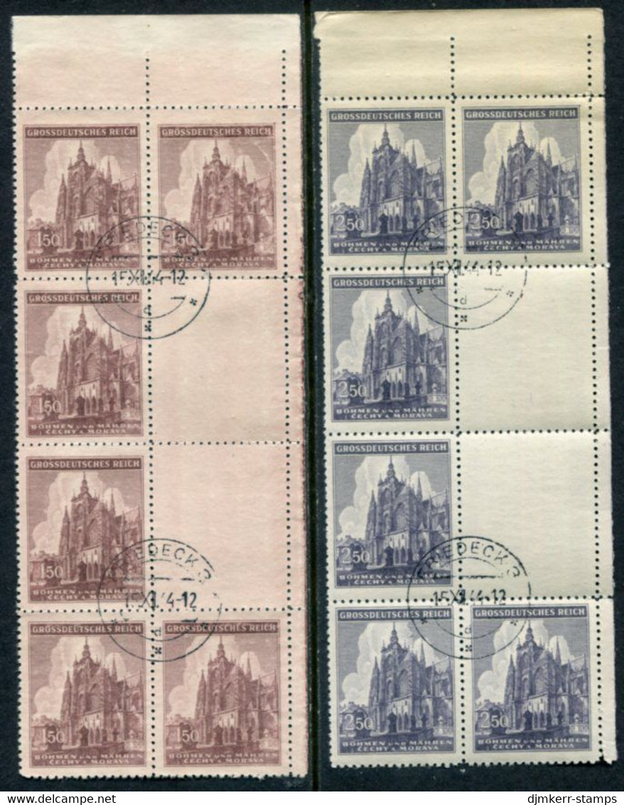 BOHEMIA & MORAVIA 1944 St.Vitus Cathedral Blocks Of 6 Stamps And Two Labels, Used  Michel 140-41 LW - Gebruikt