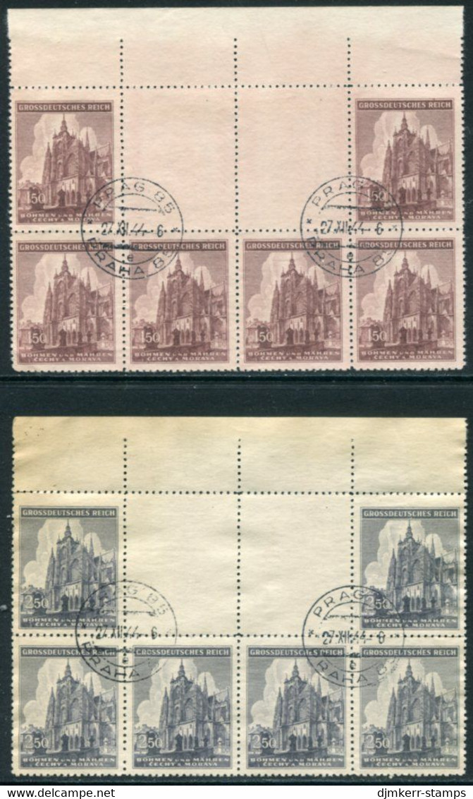 BOHEMIA & MORAVIA 1944 St.Vitus Cathedral Blocks Of 6 Stamps And Two Labels, Used  Michel 140-41 LW - Used Stamps