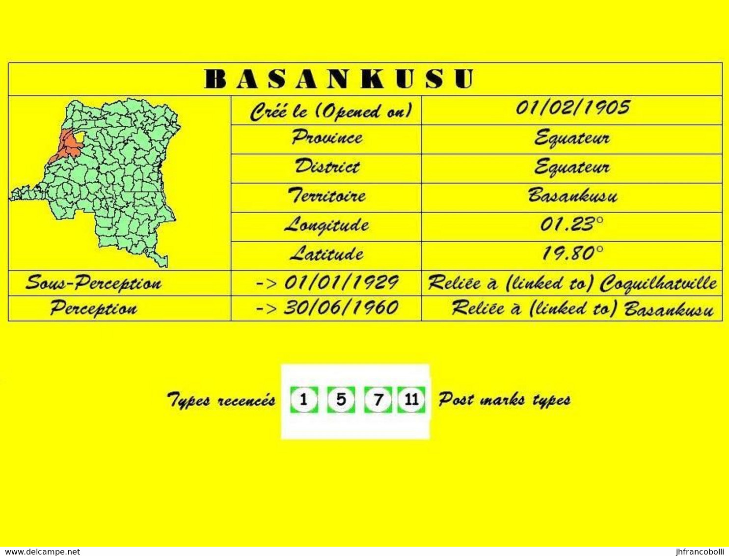 1906 (°) BASANKUSU BELGIAN CONGO / CONGO BELGE  CANCEL STUDY [11] COB 123 VLOORS NICE CENTRAL ROUND CANCEL - Errors & Oddities