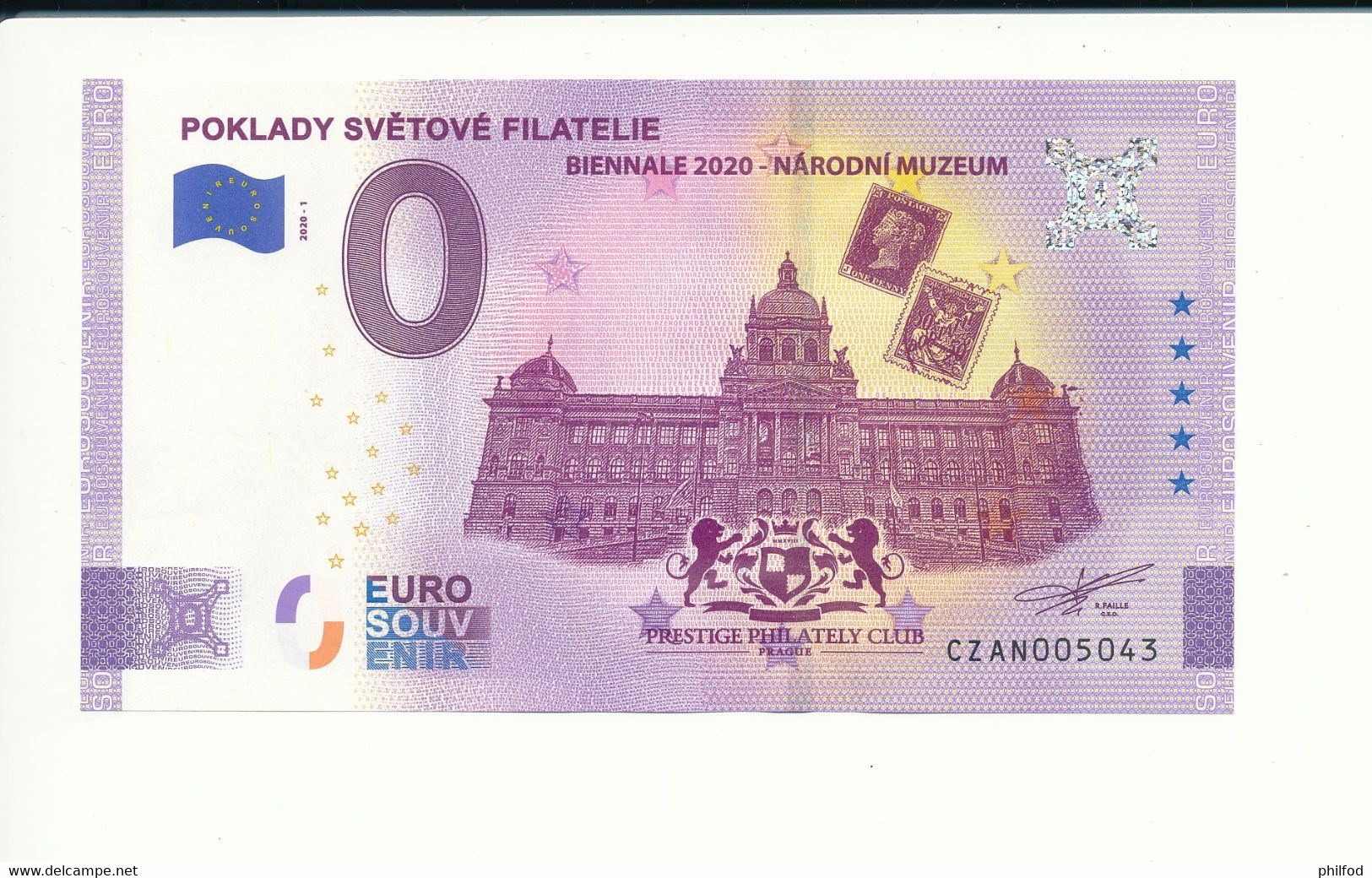 Billet Touristique 0 Euro - POKLADY SVĚTOVÉ FILATELIE BIENNALE 2020 - NÁRODNÍ  - CZAN - 2020-1 - N° 5043 - Autres & Non Classés