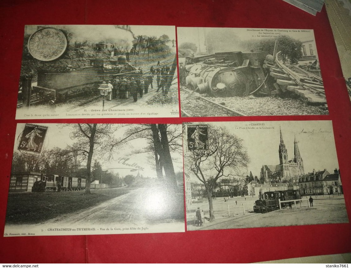 4 Carte Postale TRAIN GARE GREVE DES CHEMINOTS BERNAY DERAILLEMENT CHATEAUNEUF EN THYMERAIS CHARTRES GARE Voir Photos - Stations - Met Treinen