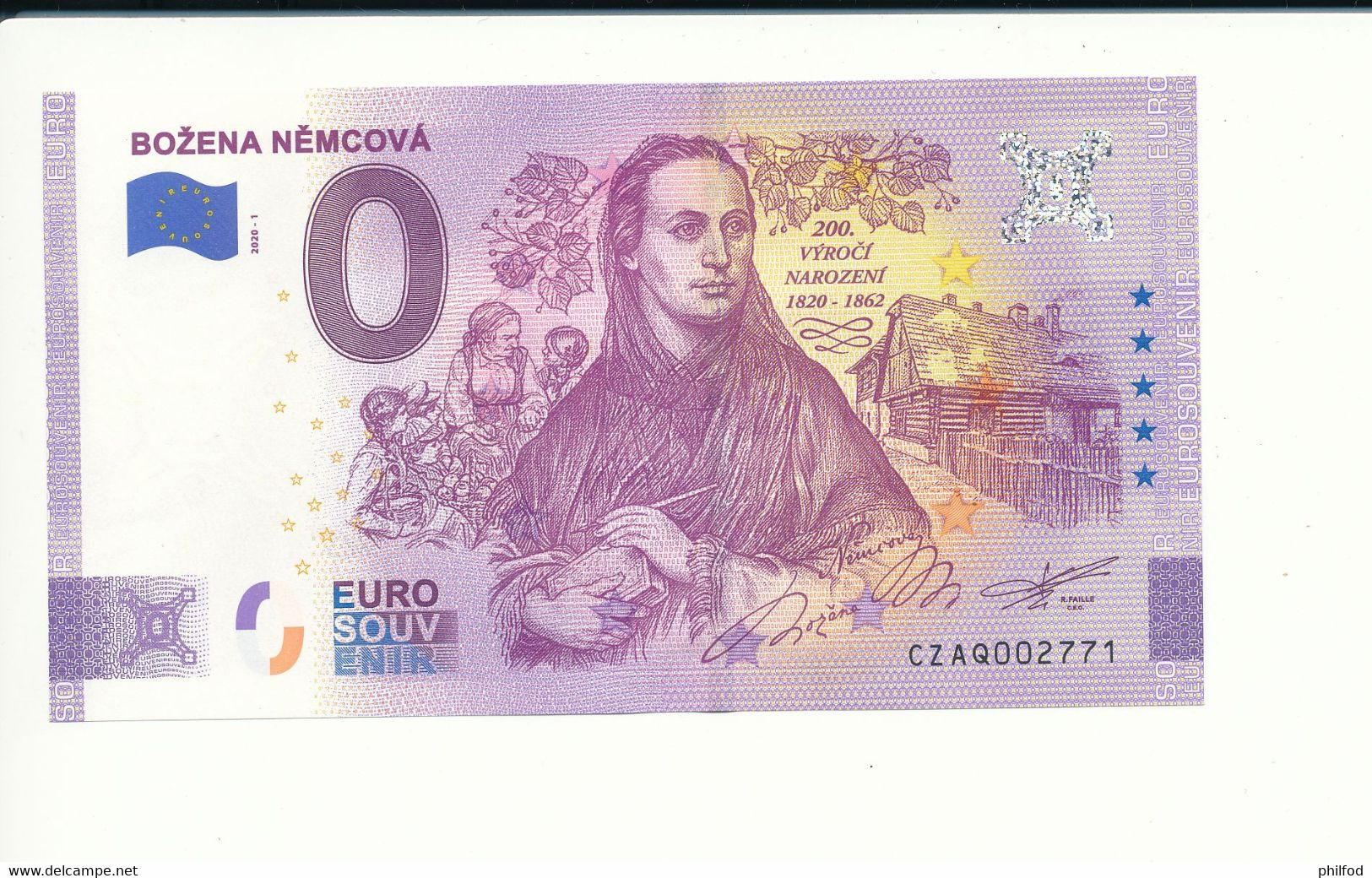 Billet Touristique 0 Euro - BOŽENA NĔMCOVÁ  - CZAQ - 2020-1 - N° 2771 - Billet épuisé - Autres & Non Classés