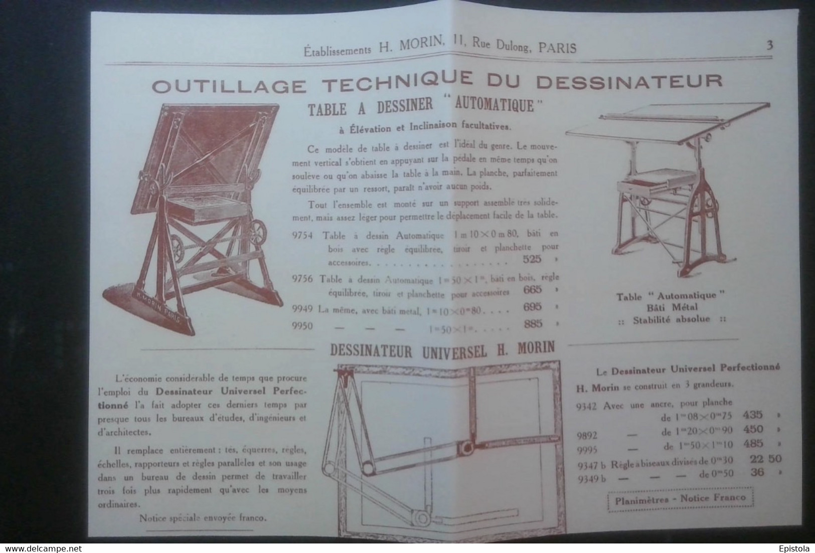 ► TABLE à DESSINER D'Architecte  Ets H. Morin Paris   - Coupure De Presse 1925  (Encadré Photo) - Matériel Et Accessoires