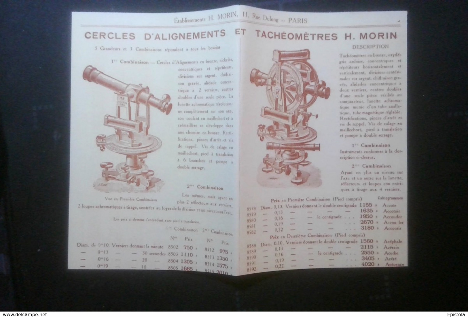 ► TACHEOMETRE Et CERCLE D'ALIGNEMENT    Ets H. Morin Paris   - Coupure De Presse 1925  (Encadré Photo) - Materiaal En Toebehoren