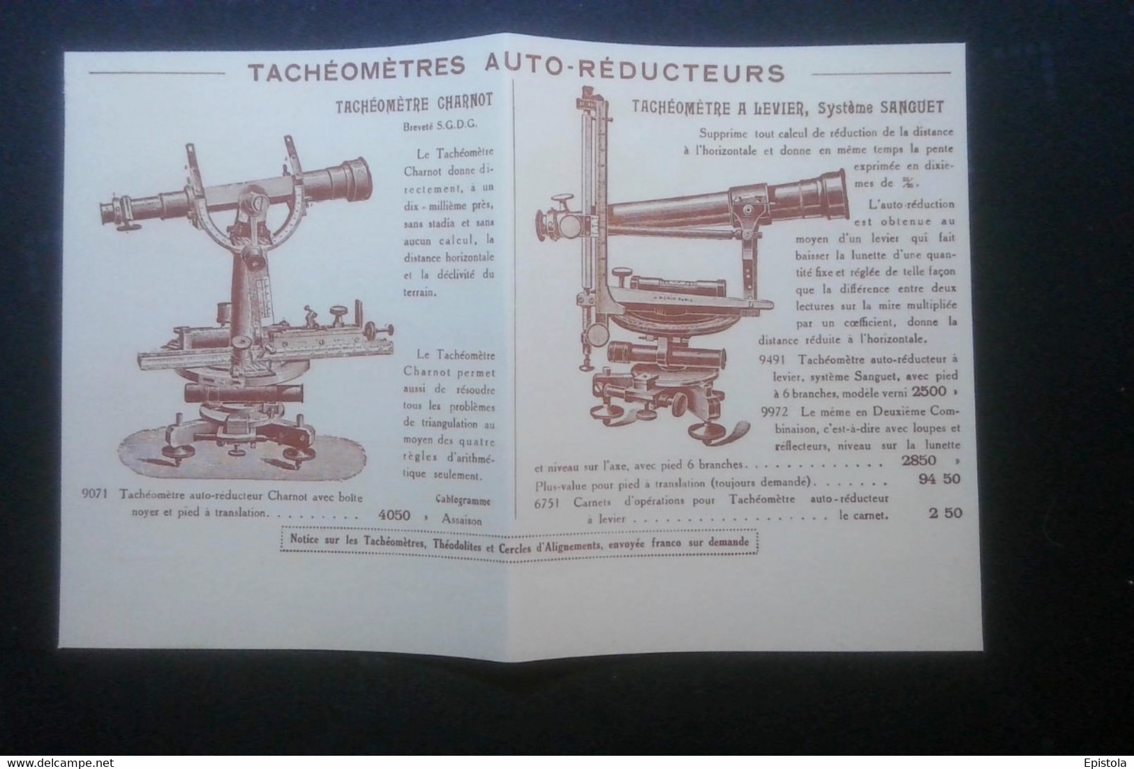 ► TACHEOMETRE  Charnot AUTO-REDUCTEUR   Ets H. Morin Paris   - Coupure De Presse 1925  (Encadré Photo) - Material Und Zubehör